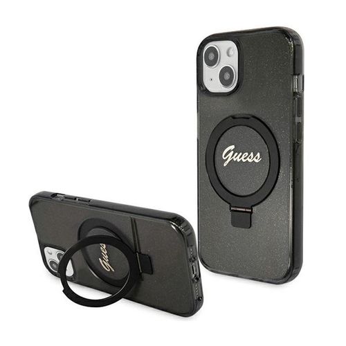 Guess Ring Stand Script Glitter MagSafe - Etui iPhone 15 (czarny) na Arena.pl