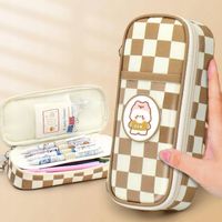 Piórnik szkolny jednoprzedziałowy w kolorze khaki w kratkę