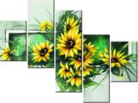 100 75CM OBRAZ 5 ELEM SŁONECZNIKI ZIELENI ŚCIENNY
