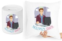 Dla Grafika Zestaw Poduszka + Skarbonka Prezent Z Nadrukiem Ze Zdjęciem