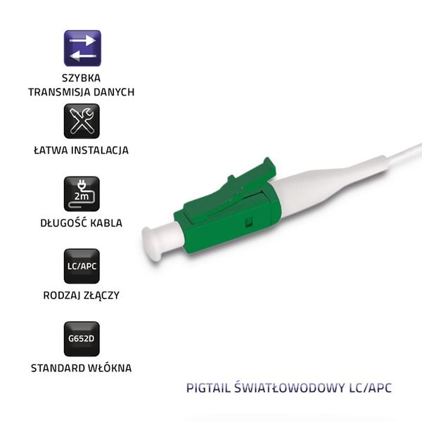 Qoltec Pigtail światłowodowy LC/APC | Singlemode | 9/125 | G652D | 2m zdjęcie 4