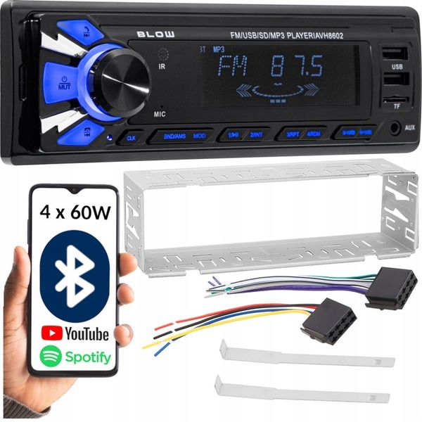 RADIO SAMOCHODOWE 1-DIN BLUETOOTH 2x USB AUX SD MP3 PILOT BATERIA zdjęcie 1