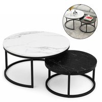 zestaw okrągłych stolików kawowych 2w1 biało  marmur 60 i 80 cm stl14bcz