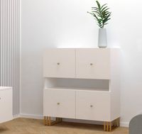 REGAŁ KOMODA KLARA 90 KASZMIR BEŻ ZŁOTY nogi metal salon sypialnia