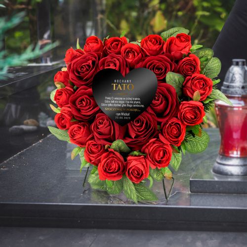 WIĄZANKA na GRÓB serce z dedykacją +grawer SZTUCZNE KWIATY czerwone róże na Arena.pl