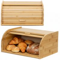 Chlebak bambusowy duży 38x28x18 cm zamykany szafka na pieczywo pojemnik z roletą