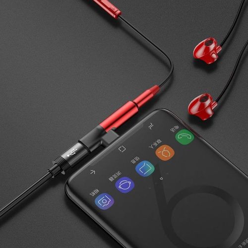 Adapter Audio Baseus L41 USB-C do Mini Jack 3.5mm + USB-C (czerwony) na Arena.pl