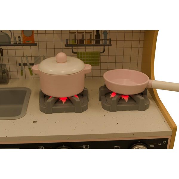 KUCHNIA DREWNIANA DLA DZIECI PODŚWIETLANE PALNIKI LAMPKA LED 87x30x83,5CM WOODEN zdjęcie 11