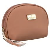kosmetyczka z materiału syntetycznego w beżowym kolorze, jednokomorowa
