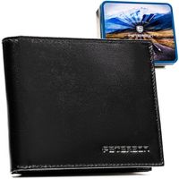 portfel męski ze skóry naturalnej w czarnym kolorze wyposażony