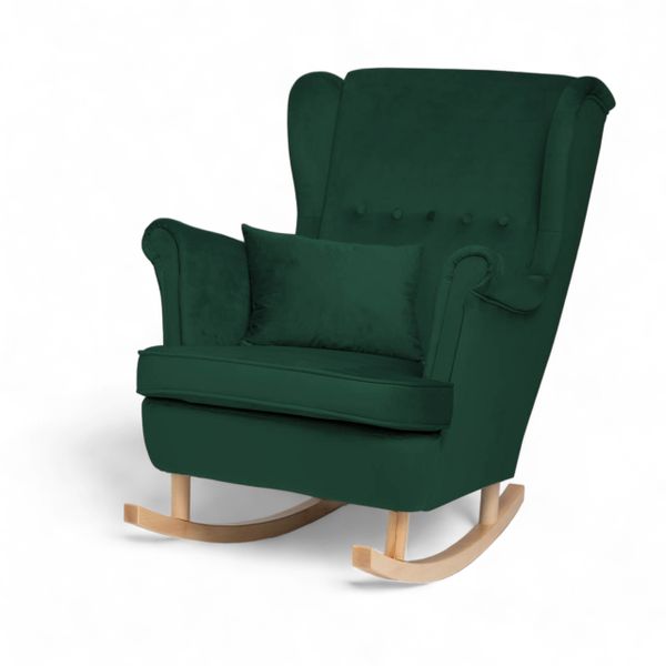 ZIelony Fotel Bujany Uszak + Podnóżek ze schowkiem + Poduszka