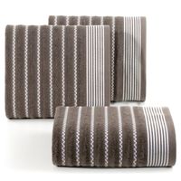 Ręcznik z ozdobną bordiurą w pasy 50X90 BRĄZOWY