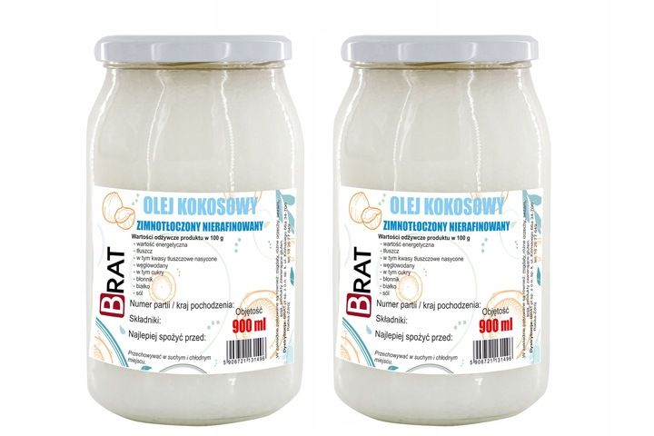 OLEJ KOKOSOWY NIERAFINOWANY 2x 900ml EXTRA VIRGIN zdjęcie 1