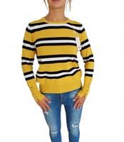 Klasyczny Elegancki Sweterek Z Ozdobnymi Guziczkami W Paski Żółty S