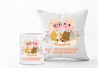 Zestaw PODUSZKA i KUBEK PREZENT dla DZIADKA BABCI twój napis duży wybór