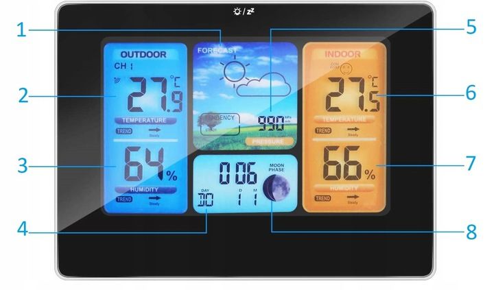 BEZPRZEWODOWA STACJA POGODOWA POGODY Higrometr Termometr Czujnik Zegar Data zdjęcie 13