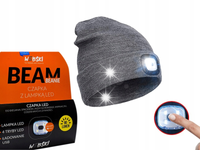 CZAPKA Z LATARKĄ LED ŁADOWANA USB CIEPŁA BEANIE TERMOWAKTYWNA UNISEX WEBSKI