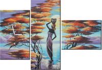 100CM 70CM ZEGAR 3 ELEM AFRYKAŃSKA DZIEWCZYNA KOSZEM ŚCIENNY OBRAZ