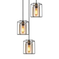 3-płomienna lampa wisząca Kalula PND-78901-3A-BK+AMB do jadalni czarna bursztynowa