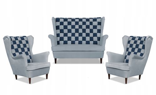 Zestaw uszak CAROL DUO sofa fotele Family Meble szaro - granatowy na Arena.pl