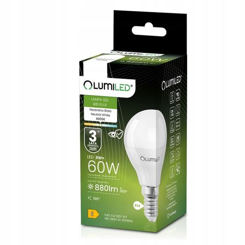 6x Żarówka LED E14 Mała Kulka 8W =80W 880lm 4000K PREMIUM LUMILED NIE na Arena.pl
