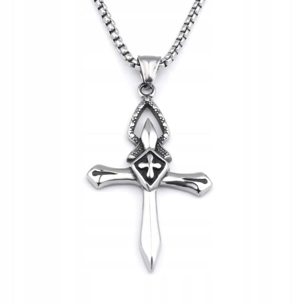 NASZYJNIK Srebrny Stal KRZYŻYK KRZYŻ MODLITWA 368 zdjęcie 1