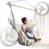 HAMAK BRAZYLIJSKI FOTEL OGRODOWY WISZĄCY HAMAK HUŚTAWKA RODOS 2 ECRU