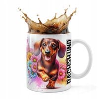 KUBEK CERAMICZNY 330ML DRUK - PIES PSY PIESEK RASA JAMNIK DACHSHUND HOT DOG