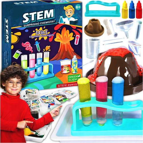 EKSPERYMENTY DLA DZIECI ZESTAW EDUKACYJNY WULKAN MAŁY CHEMIK 14W1 WYBUCH na Arena.pl