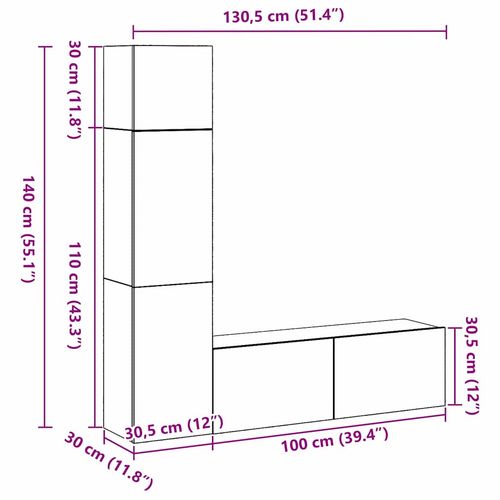 Zestaw szafek RTV 4 pcs Czarny dąb 130,5 x 30 x 140 cm na Arena.pl