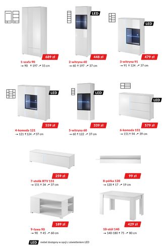 Witryna Stojąca SMART 91 cm Biały Połysk na Arena.pl