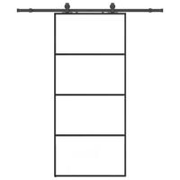 Drzwi przesuwne z zestawem okuć czarne 90x205 cm ESG szkło