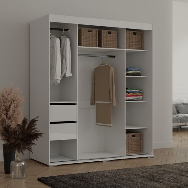 Szafa przesuwna Como 3D 180 Biała (lacobel) zdjęcie 4