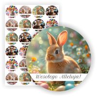 ETYKIETY arkusz naklejek zajączki kolorowe WIELKANOCNE prezent 24 szt.