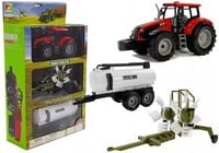 Traktor z Przyczepką, Zgrabiarką i Cysterną Czerwo