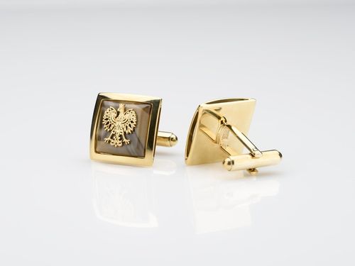 Spinki do mankietów koszuli srebrne 925 złocone złote męskie z orzełkiem na Arena.pl