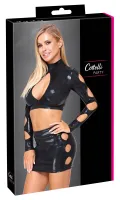 cottelli party top i spodniczka l czarny wetlook z wycięciami