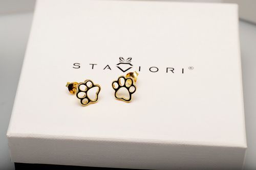 srebrne pozłacane kolczyki w kształcie psiej łapki | złote na Arena.pl