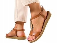 SANDAŁY DAMSKIE PŁASKA PODESZWA MODNA OZDOBA OBUWIE NA LATO BRĄZOWE r 38