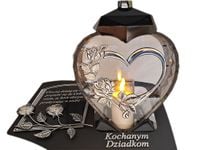 DZIADKOM ZNICZ LAMPION NA GRÓB SERCE I SERCE SREBRO SKOS SENTENCJA+ ŚWIECA