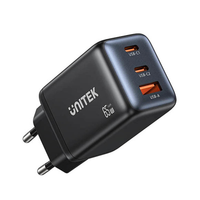 Unitek Ładowarka sieciowa 3-portowa GaN 65W, 2xUSB-C, USB-A, PD 3.0, czarna