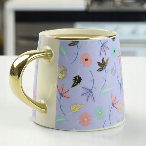 KUBEK PORCELANOWY DO KAWY HERBATY WZÓR KWIATY 400ML ZE ZŁOTYM UCHEM na Arena.pl