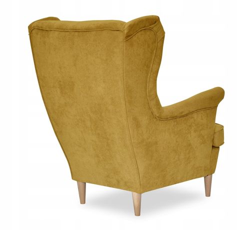 Fotel uszak ARI z podnóżkiem, skandynawski Family Meble melonowy złoty na Arena.pl