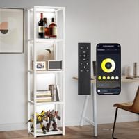 Regał 5 poziomowy z oświetleniem LED OUTON 170 cm pilot app biały