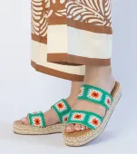 Zielone klapki espadryle haftowane Lelis 38