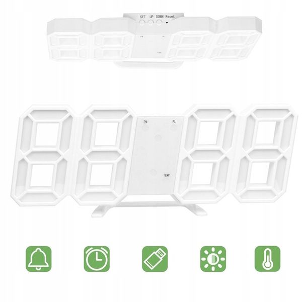 4w1 Zegar cyfrowy LED 3D ścienny stojący budzik termometr data alarm zdjęcie 4