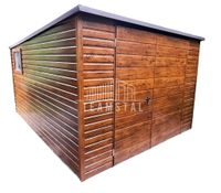 SCHOWEK - DOMEK OGRODOWY 3m x 4m spad tył - Brama + okno - drewnopodobny TS261 3x4