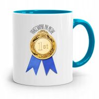 Pracownika Kubek Błękitny Pracownik Na Medal #1 Z Nadrukiem Ze Zdjęciem