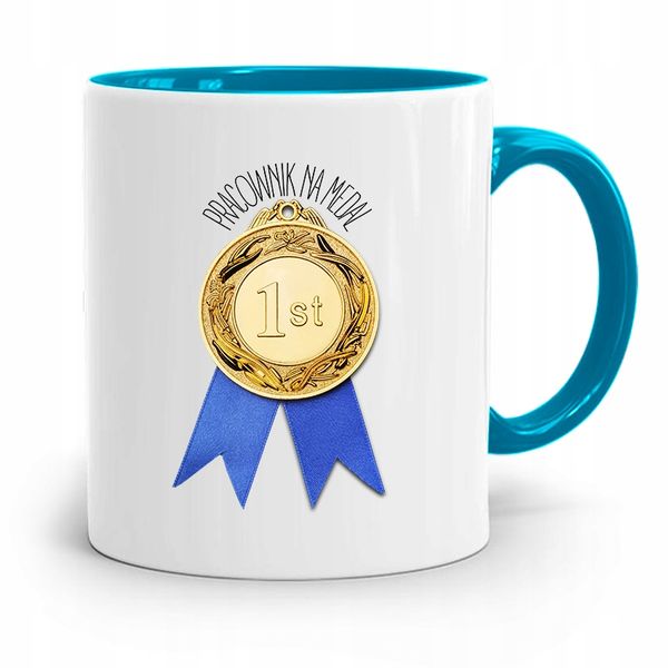 Pracownika Kubek Błękitny Pracownik Na Medal #1 Z Nadrukiem Ze Zdjęciem zdjęcie 1
