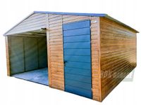 GARAŻ BLASZANY 5m x 5m poziom - dwuspad - Brama uchylna + drzwi - jasny orzech + antracyt BOX112 5x5